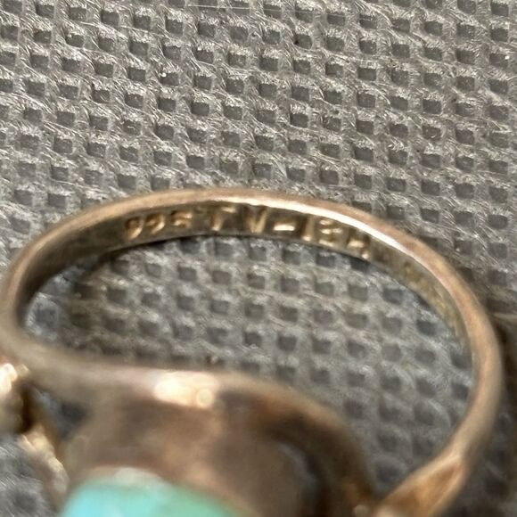 Vintage Turquoise Ring Southwestern Sterling Silver Mexico Size 6 - Picture 6 of 11